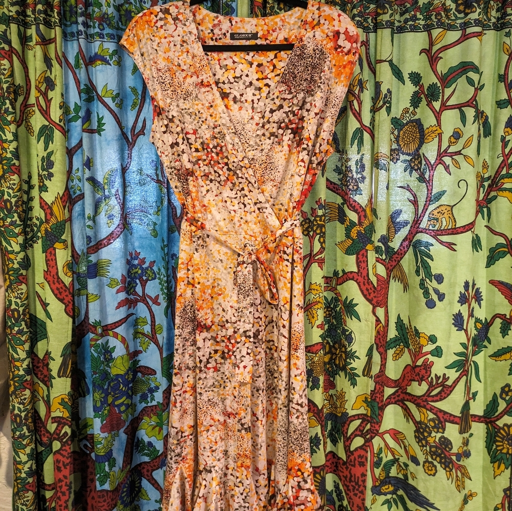 Sleeveless Vintage Ruffle Knee Length Orange Dress